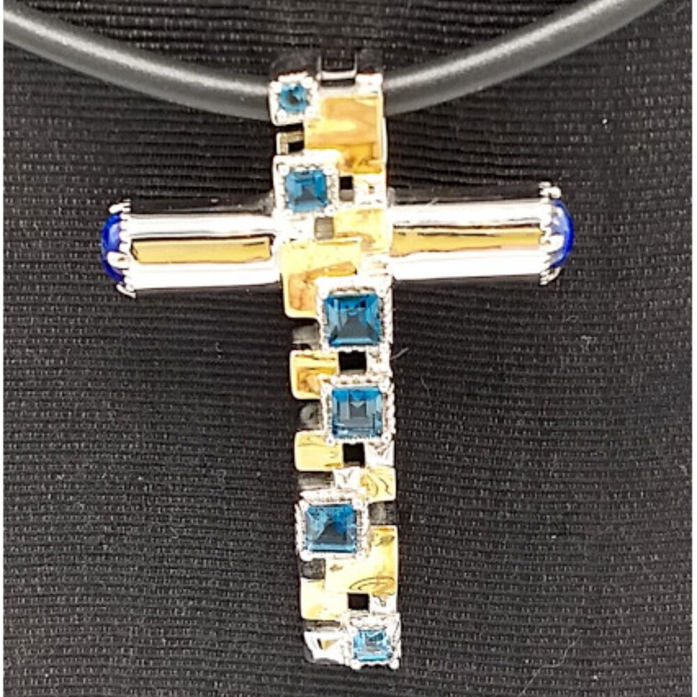 Blue Topaz & Lapis Lazuli Cross Necklace: Michael Valitutti